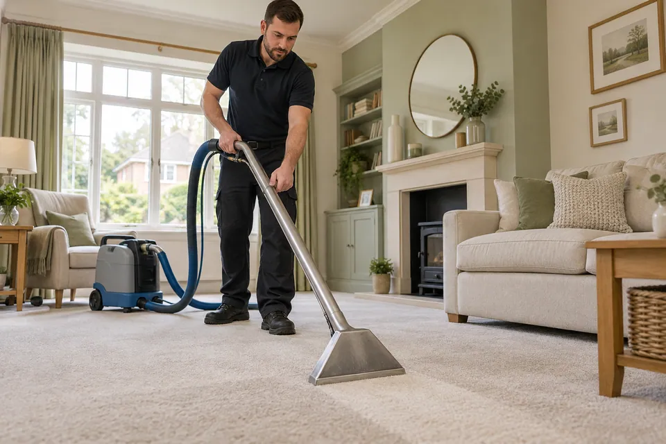 Carpet extraction wand connected to a professional cleaning machine