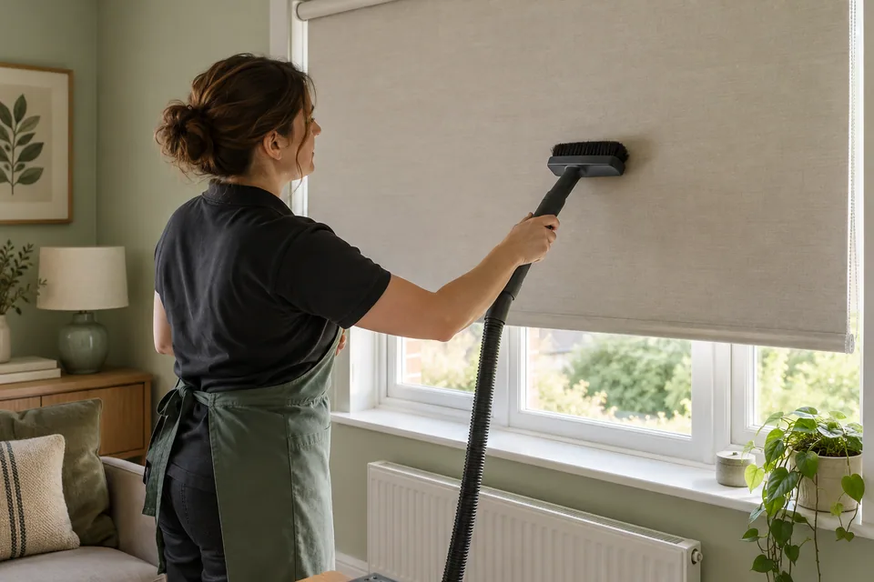 Low-suction soft brush on a lowered fabric roller blind