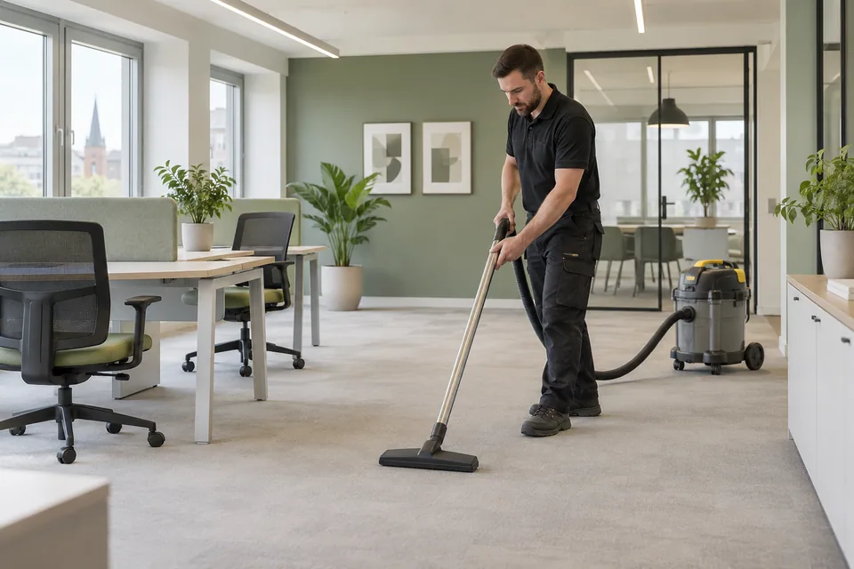 Vacuuming fine dust in a completed office fit-out