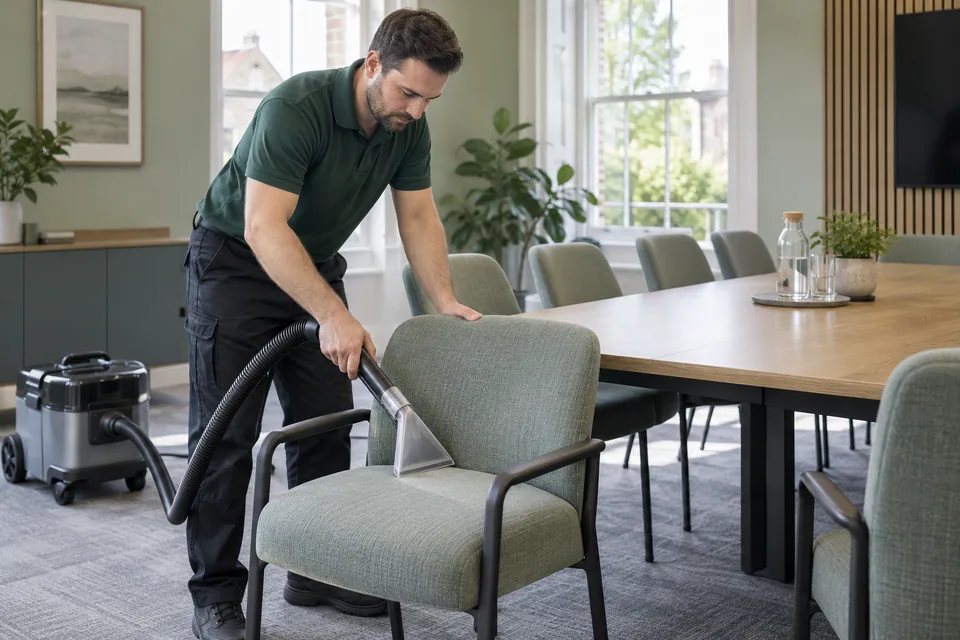 Hand-tool cleaning of a commercial fabric chair