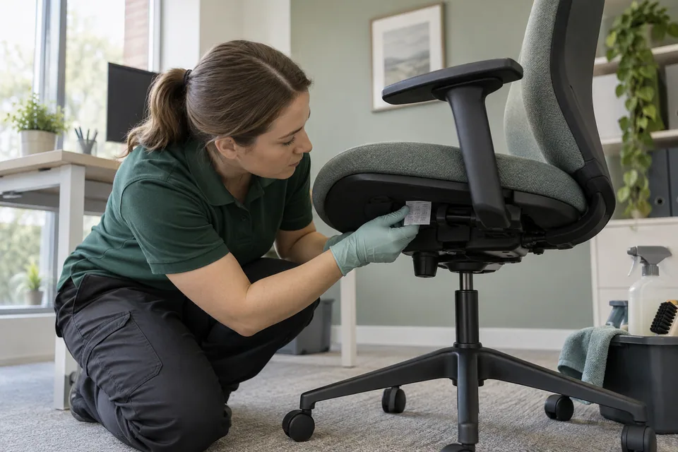 Inspection of upholstery beneath an office chair
