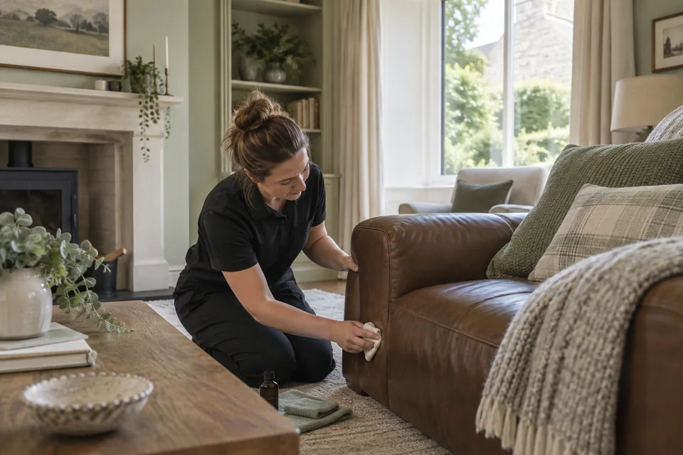 Small compatibility test on a concealed leather sofa panel