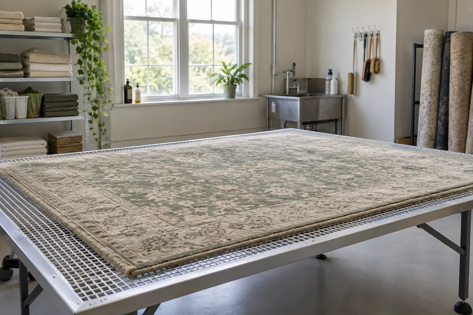 Rug supported flat with space for appropriate drying